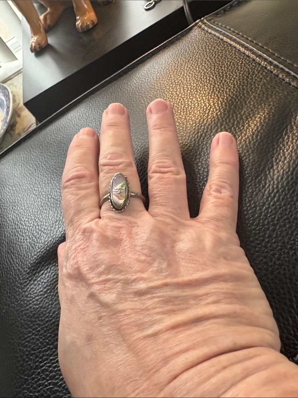 Vintage Alpaca Silver Marquise Mother of Pearl Ring